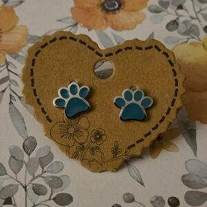 🆕️ Teal Paw Print with Silver Tone Trim Stud Earrings by Local Artist